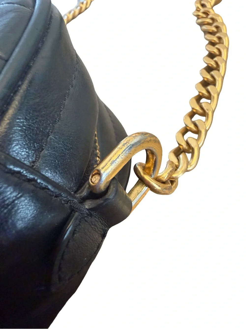 Tory Burch Black Quilted Leather Camera Crossbody with Gold Chain and Tassel